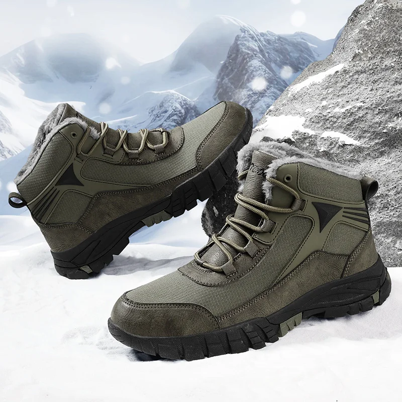 

Men's Plus-Size Non-Slip Hiking Snow Boots - Winter Warm High-Top Cotton Shoes with Fleece Lining & Thickened Insulation