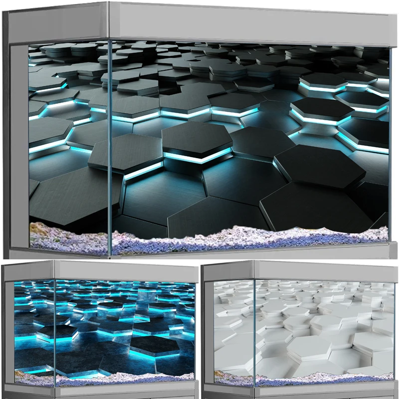 3D Aquarium Background Sticker, LED Geometric Fish Tank Backdrop, Waterproof PVC Self Adhesive Decoration