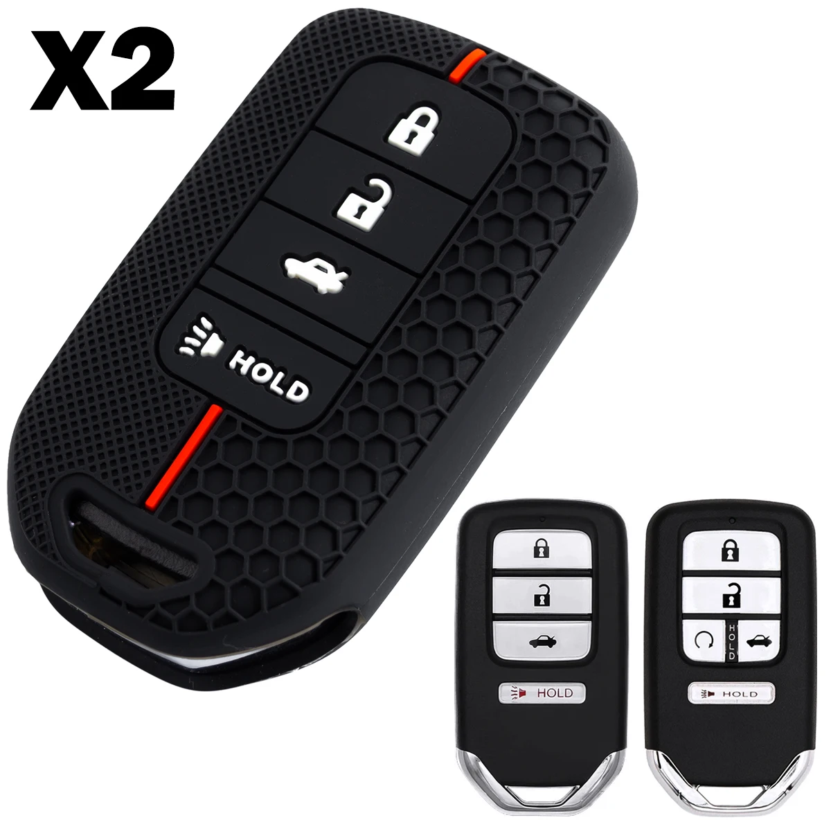 2x Silikon Auto Smart Key Fob Abdeckung Fall Halter Schlüsselbund Für Honda Accord Civic CR-V HR-V Fit Pilot Insight Passport