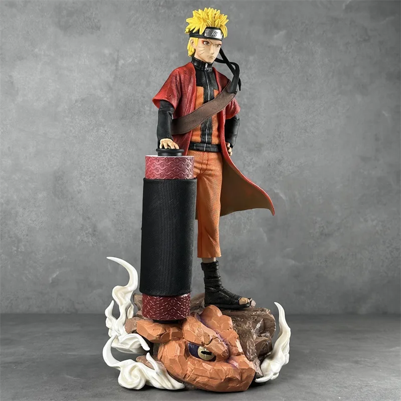 Bandai Naruto Handpiece GK Crow Curse Seal Sasuke Immortal Naruto 42cm Base Statue Model Anime Handheld Blind Box Room Ornament