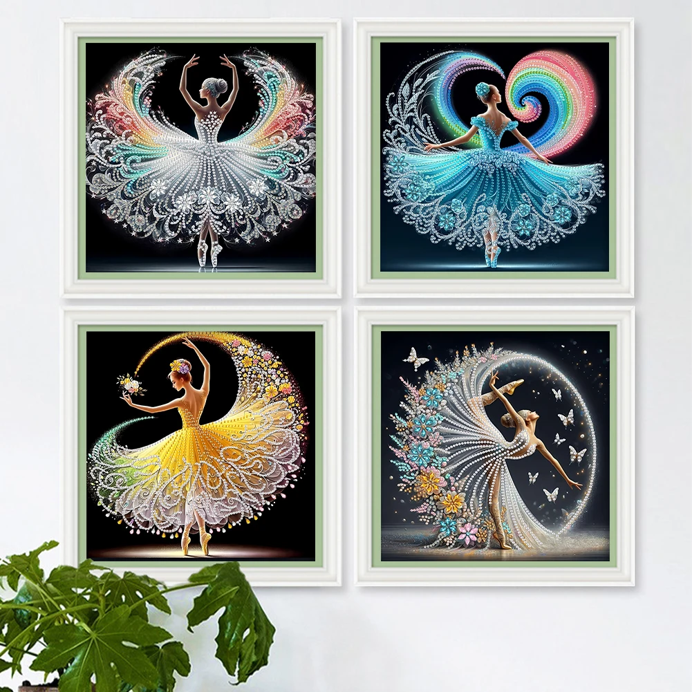 

4PCS Dancing Girl Special Shaped DIY Partial Drill Diamonds Dots Gem Art Kits for Adults Home Decor Crystal Diamond Art 30x30cm