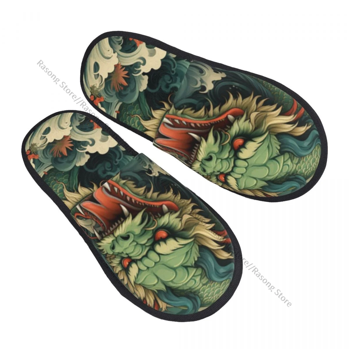 Winter Slipper Woman Man Fluffy Warm Slippers Dragon Colorful Print House Slippers Shoes