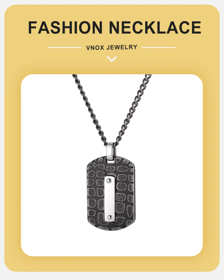 Vnox Geometrische Hundemarken-Halskette für Männer, Retro-Texturierter Anhänger aus Edelstahl mit Kubanischer Kette, Hip-Hop Casual Party Schmuck Geschenk – Detail 1