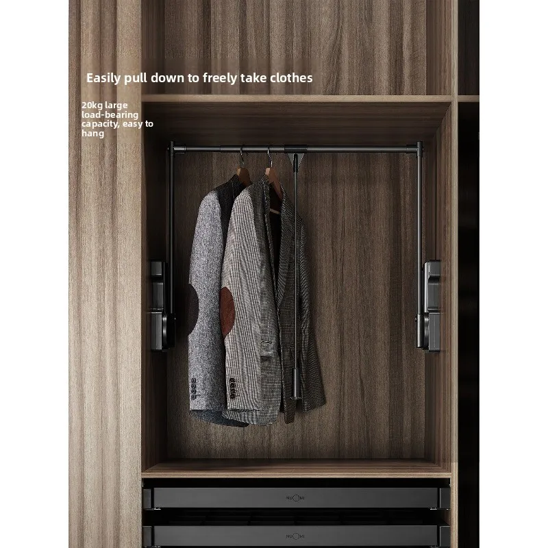 Rice wardrobe damping lifting clothes rod cushioning, pull-down hanger retractable clothes rod