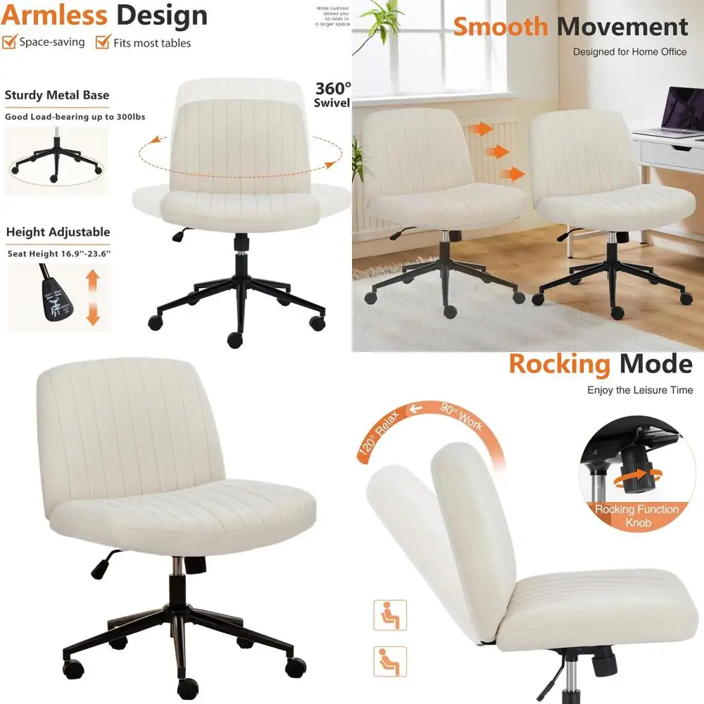 

Ergonomic Swivel Desk Chair without Arms, Adjustable Height for Home Office or Study, Comfortable Vanity Chair with Wheels
