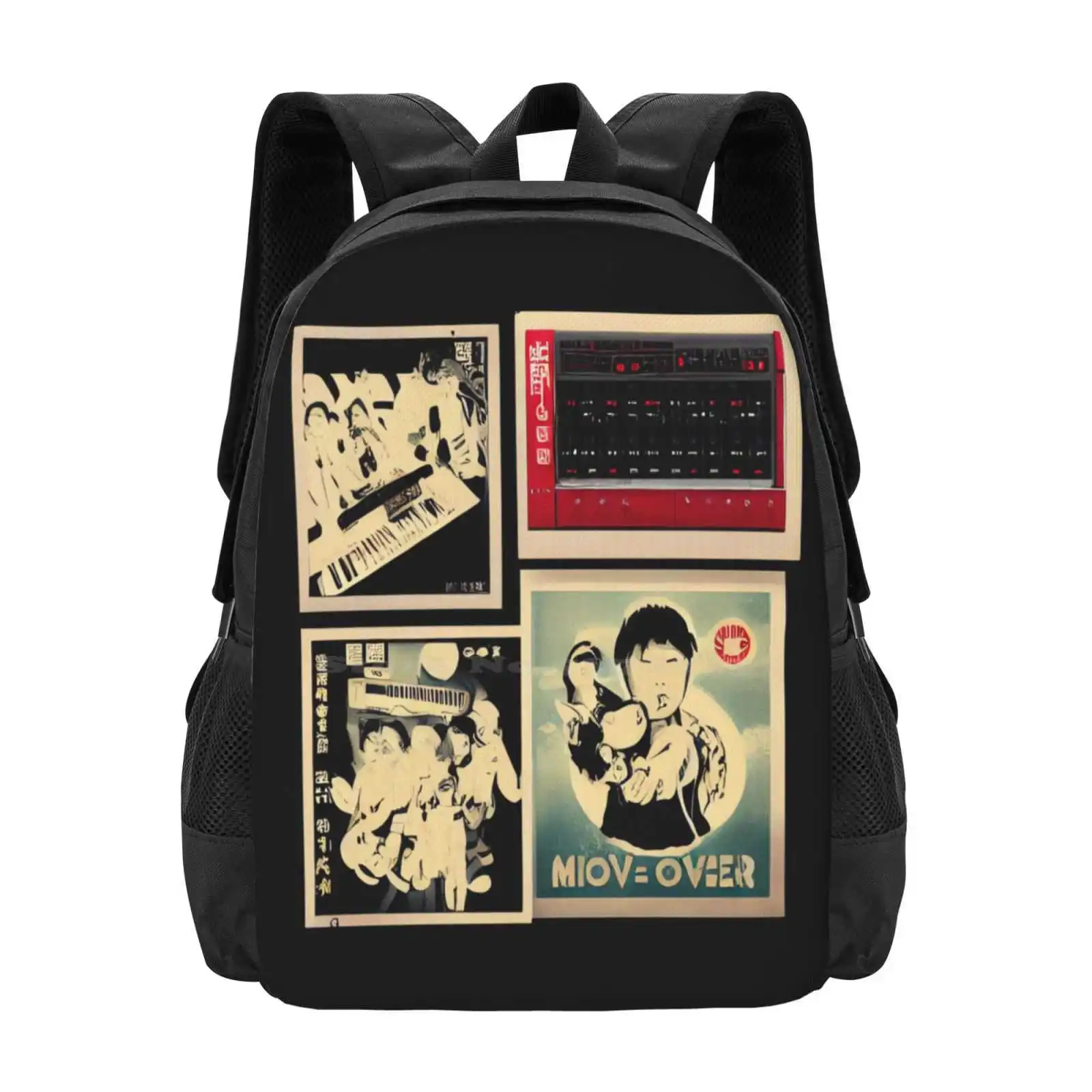 Japanese Retro Manga Synthesizer New Arrivals Unisex Bags Student Bag Backpack Vintage Synthesizer Manga Music Techno Edm