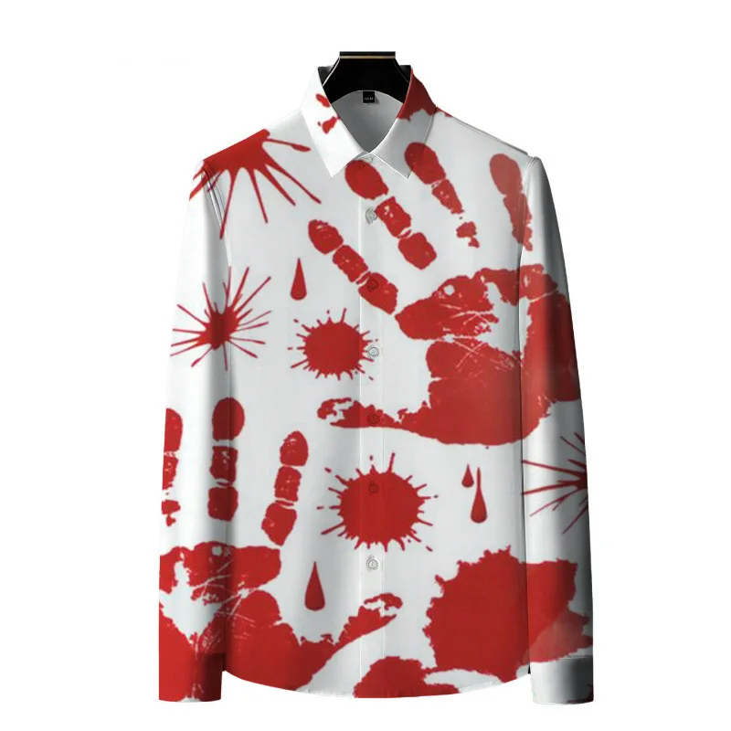 Scary Bloody Halloween 3D Pattern Print 2024 Autumn Men's Long Sleeve Shirt Party Street Lapel Street Casual Hawaiian Shirt Men