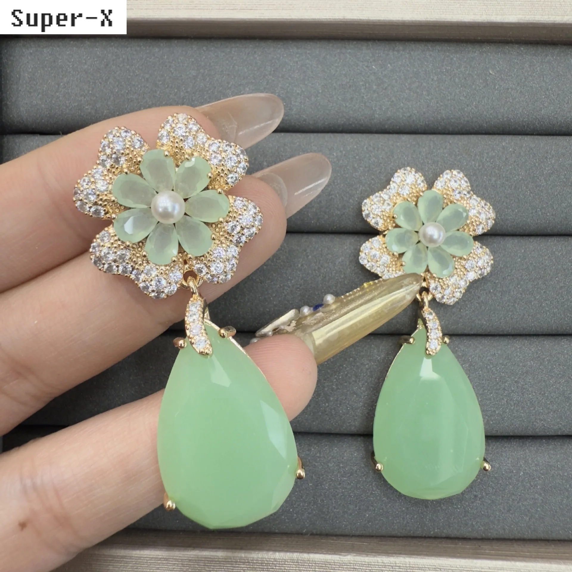 

fashion cubic zirconia earrings for women cute jewelry gala event dinner party flower water drop dangling earrings red green