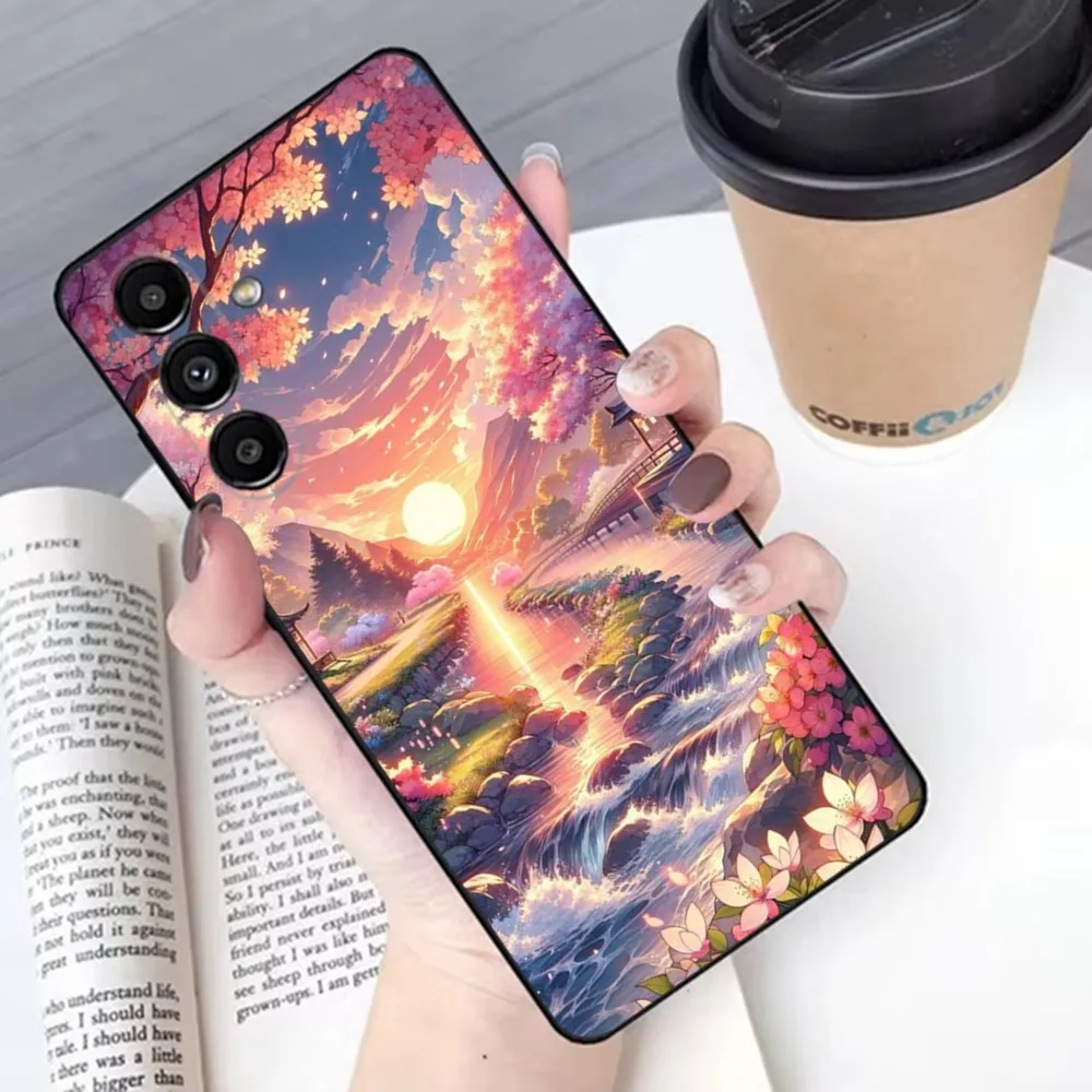 Japan Anime Landscape  Phone Case For Samsung S24,23,22,30,21,10,9,Ultra,Plus,Lite,FE,Soft Silicone Black Cover