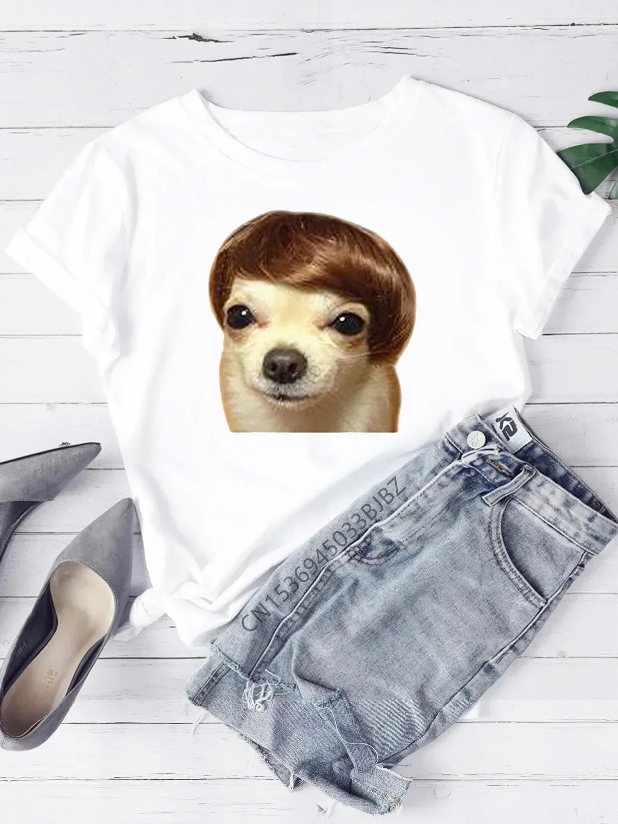 Chihuahua Funny Dog   Women Funny Print Ladies T-shirt Girl Y2K Basis O-collar White Shirt Short