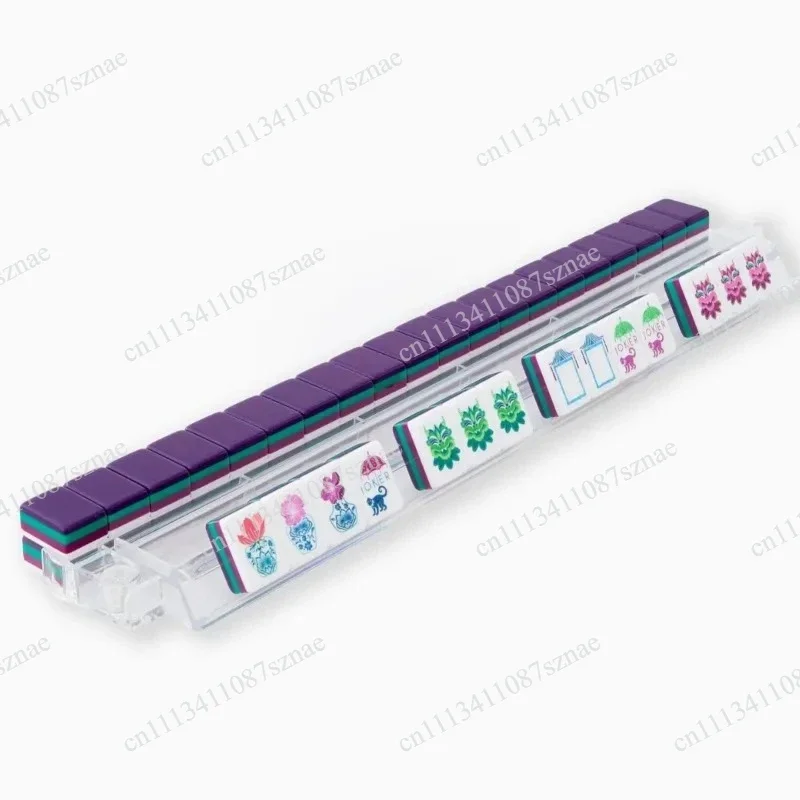 American Mahjong Tiles Set Purple Acrylic Crystal Hand Play Home, Use Gift with Storage Bag for Family and Party Game
