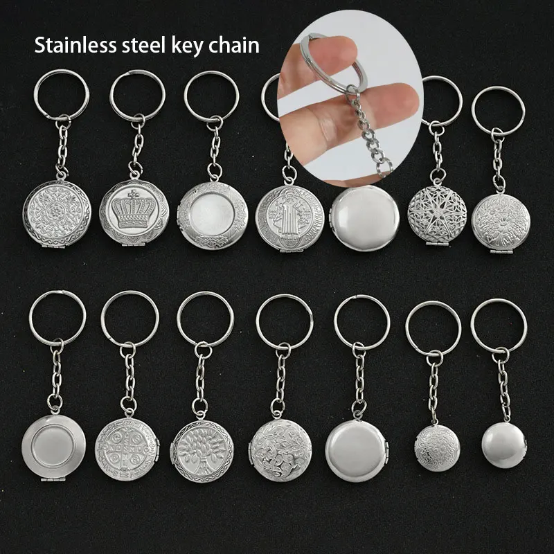 Everfast 5pc 100% Stainless Steel Keychain Round Lockets Pendant Women Men DIY Bag Chains For Families And Best Friends Jewelry