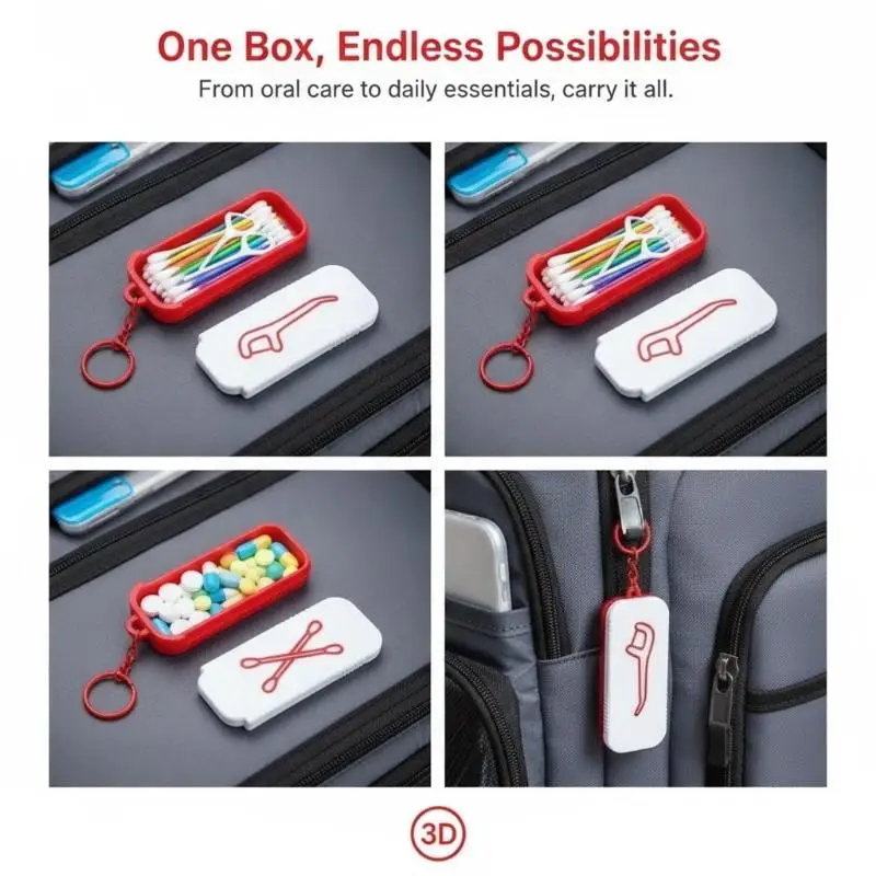 White Dental Floss Box Mini Toothpick And Floss Organizer Sliding Storage Box For Small Items Home Office Travel