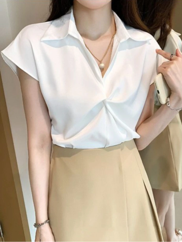 

2026 Summer New Women's Design Sense Elegant Chiffon Short Sleeve Top Niche Pleated Trendy Shirt