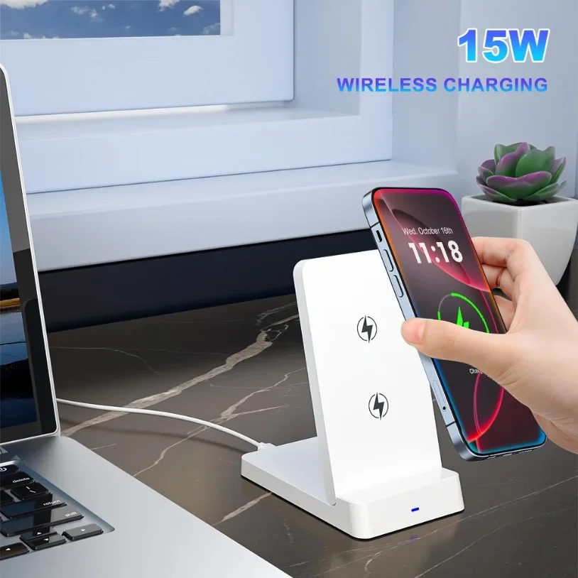 VIKEFON شاحن لاسلكي الهاتف سطح المكتب حامل قابل للطي حامل آيفون 17-12 برو ماكس سامسونج S24 Xiaomi محطة شحن سريع
