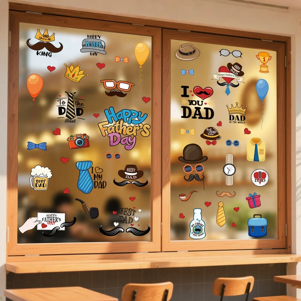 for static Cling Window Decals for Father\'s Day 6 Sheet PVC Sticker Set Suitable for Glass and Non-Porous Surfaces