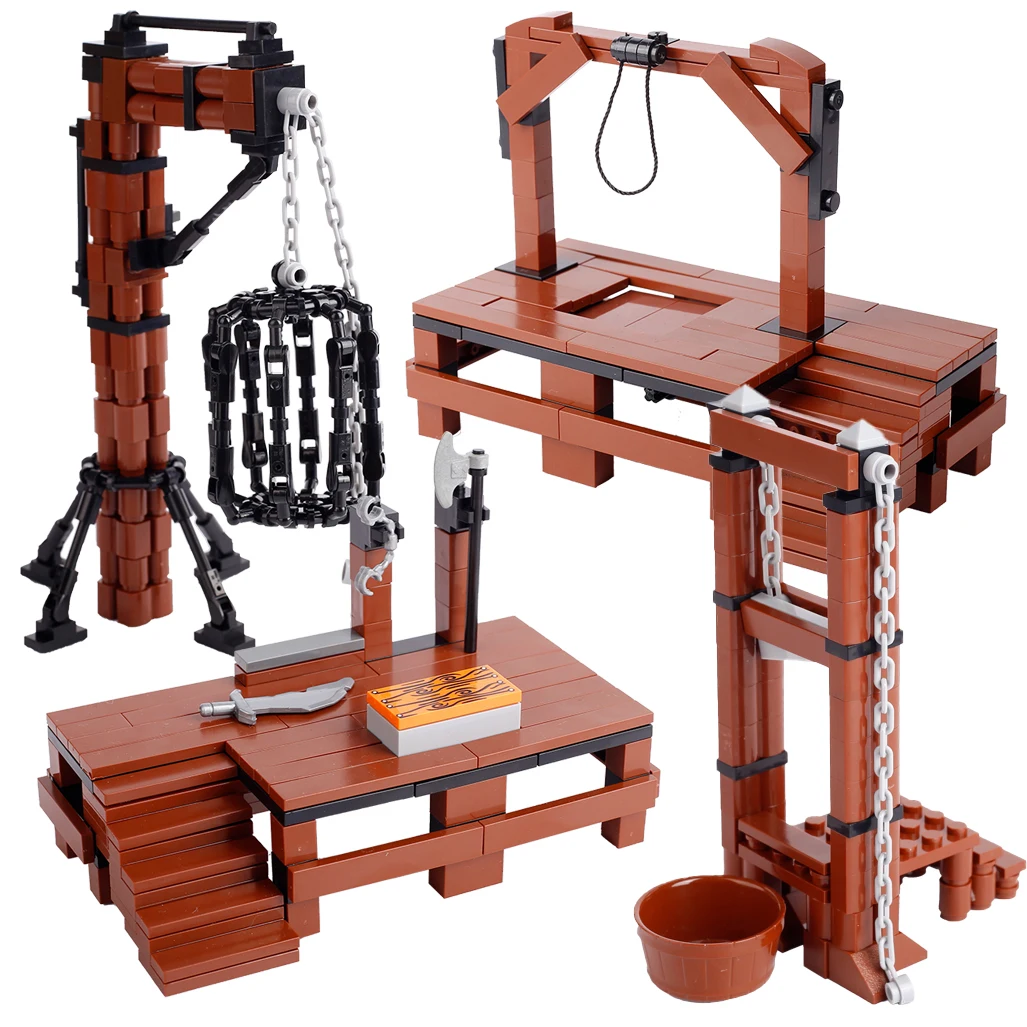 

MOC Medieval Guillotine Building Blocks Kit Hanging Cage Gallows Trial Weapons Bricks Toys Boys Gift