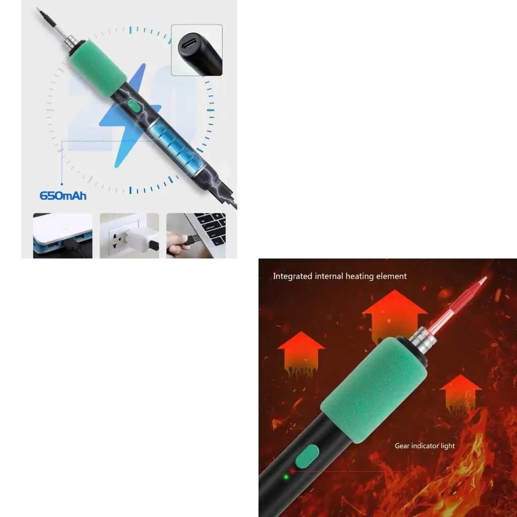 

P82E Portable Cordless 15W USB Rechargeable Mini Soldering Iron Kits with Stand and Iron Head for DIY and Electronics Repair