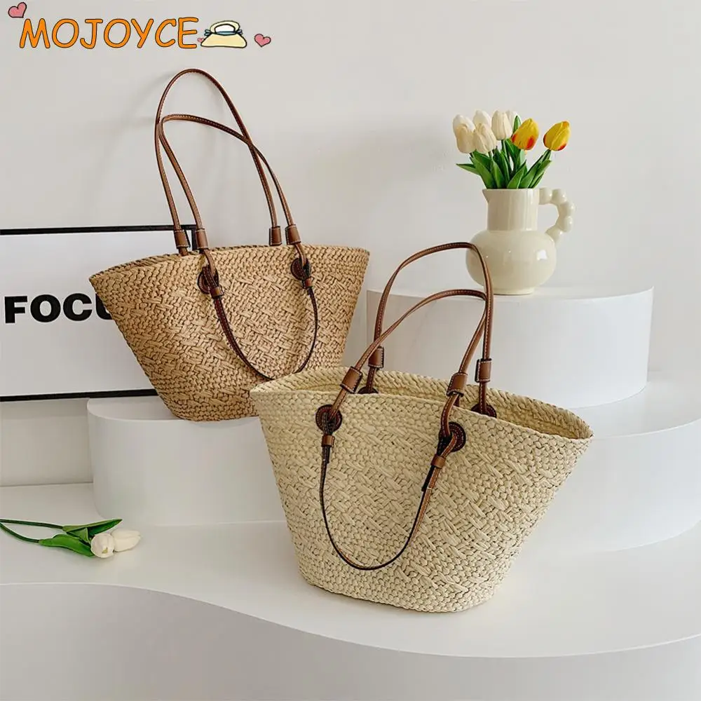 Summer Straw Weaving Tote Bag Women\'s Beach Bags Large Capacity Braiding Shoulder Bag Ladies Handmade Woven Underarm Bag Handbag