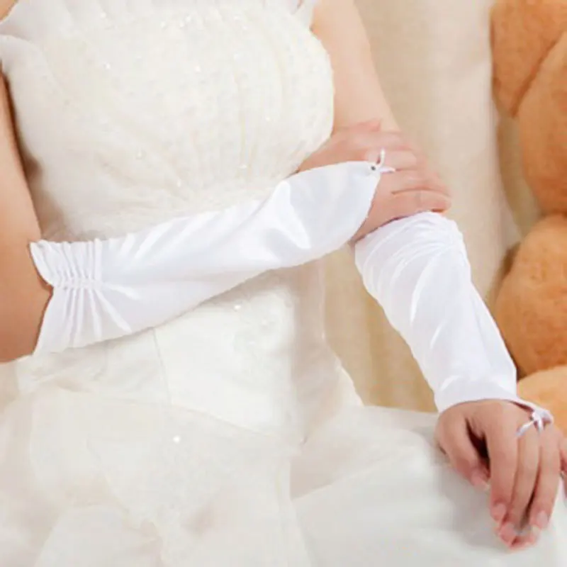 Wedding Accessories Bridal Gloves Elbow Length Bride Gloves Hook Finger Pearls Long White Ivory Satin Fashion Wedding Gloves