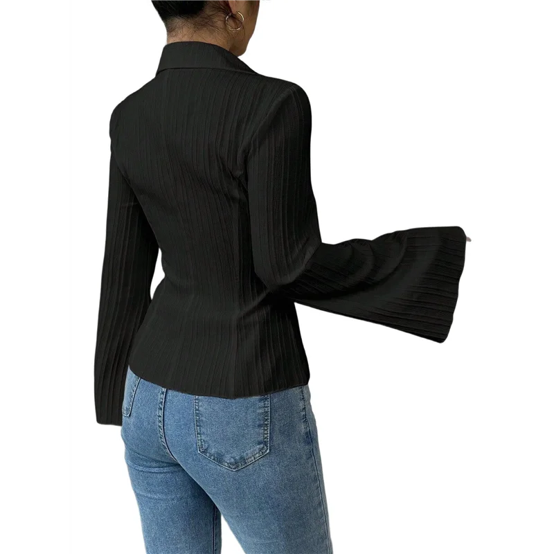 

ASDS-Женские рубашки на пуговицах в полоску с длинным рукавом и воротником, повседневные рабочие блузки, топы, модные наряды