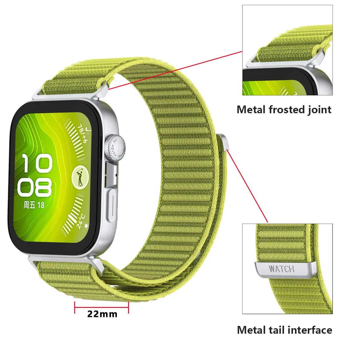 Suitable for Huawei watch Fit3/Fit4/Fit4pro wavy nylon loop strap, metal connector comfortable breathable wristband