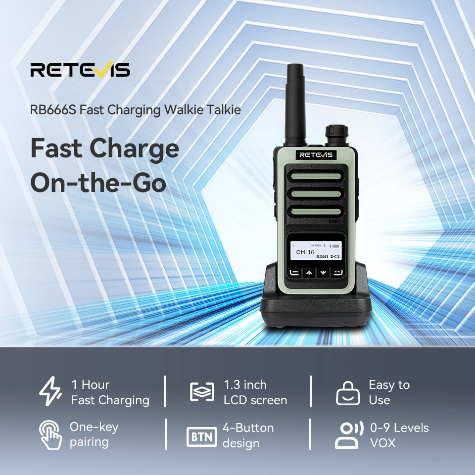 Retevis RB666S Walkie-Talkie PMR446 Bezlicencjonowe Radiotelefony Przenośne z Szybkim Ładowaniem Type-C, Funkcją VOX, do Hoteli, Centrów Handlowych i na Sytuacje Awaryjne