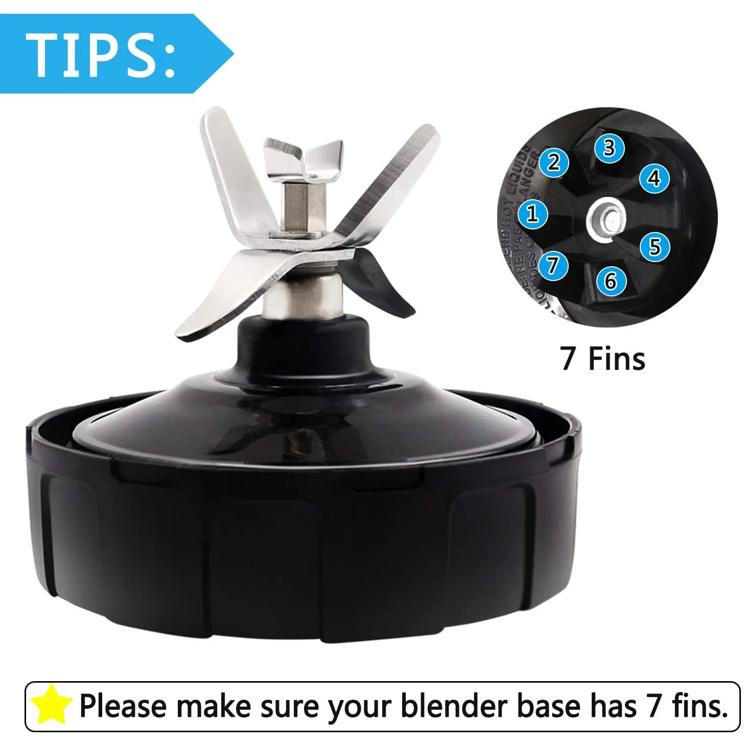 Blender Replacement Parts 7 Fins Bottom Blade for Nutri Ninja Auto IQ BL482 BL2013 BL685-30 BL682 BL642 NN102 BL491