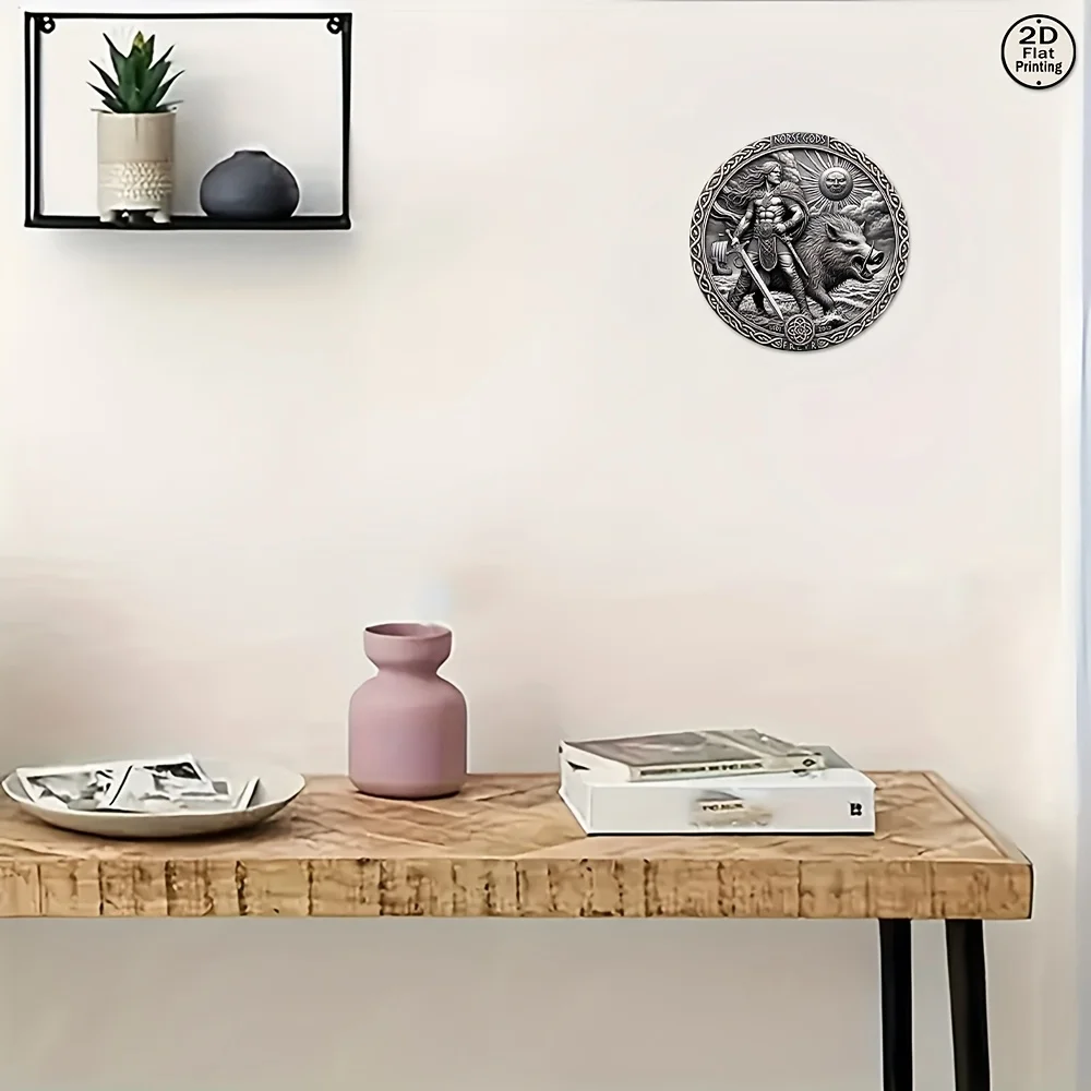 Viking Warrior Nordic Myth Metal Wall Decor 8x8 Inch Round Iron Art Easy To Install Home Bar Office Historical Lover Gift