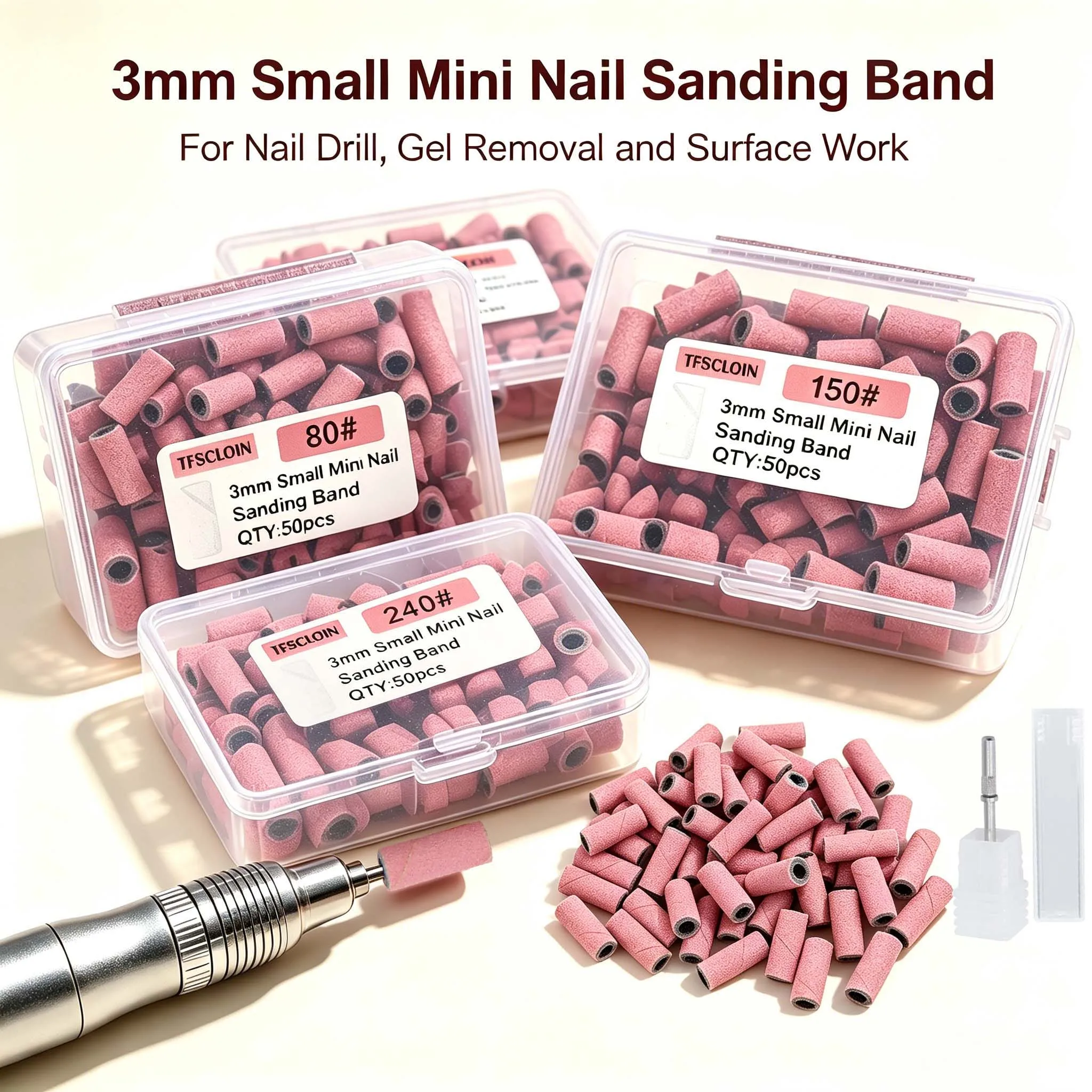 50pcs Sanding  Bands For Electric Manicure Machine, With Mandrel,80/150/180/240 Grit Nail Drill Grinding Bit Files Pedicure Tool view 2