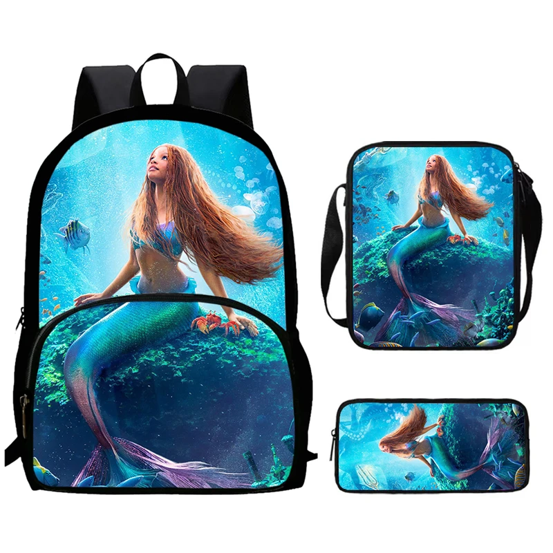 Child School Backpack with Front Pocket,Shoulder Bags,Pencil Bags for Aged 5-10,Cartoon The Lit-tle-Mer-maid Bags for Boys Girls