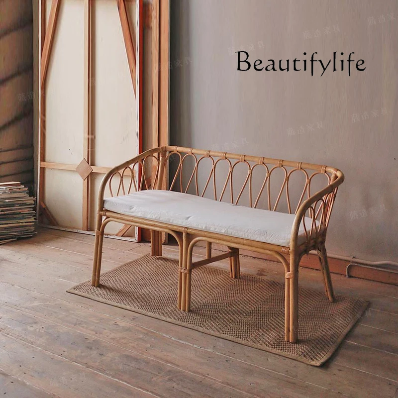 

Rattan Leisure Chair Homestay ins Natural True Rattan Double Sofa Small Apartment