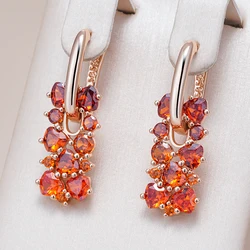 Kinel Hot Shiny Red Natural Zircon Drop Earrings For Women Trend 585 Rose Gold Color Bride Wedding Fine Jewelry Crystal Gift