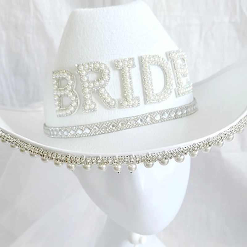 Bride Cowboy Hat With Veil Bride Cowgirl Hat Bachelorette Party Hat Bride To Be hat For Bridal Shower Bridal Party Hat