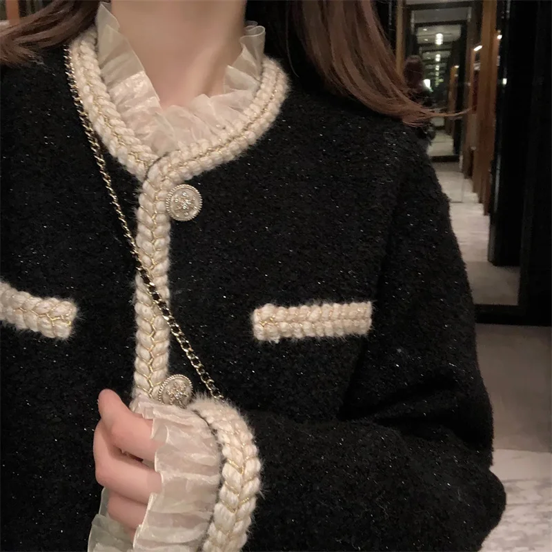 

French Small Fragrance Jackets Women Autumn and Winter 2025 Korean Wild Fried Street Short Thick Tweed Coat Add Cotton Femme C38