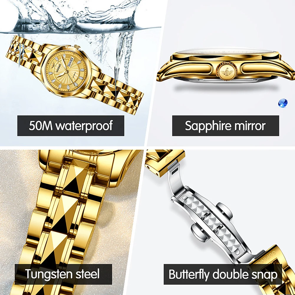 OUPINKE Top Luxury Women Wristwatch Automatic Mechanical Waterproof Watches Sapphire Mirror Tungsten Steel Watchstrap Lady Watch