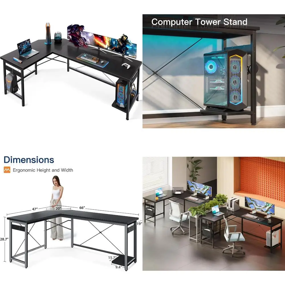 

L-Shaped Corner Gaming Desk, Durable Home Office Computer Table, Spacious Writing Desk for Comfortable Work