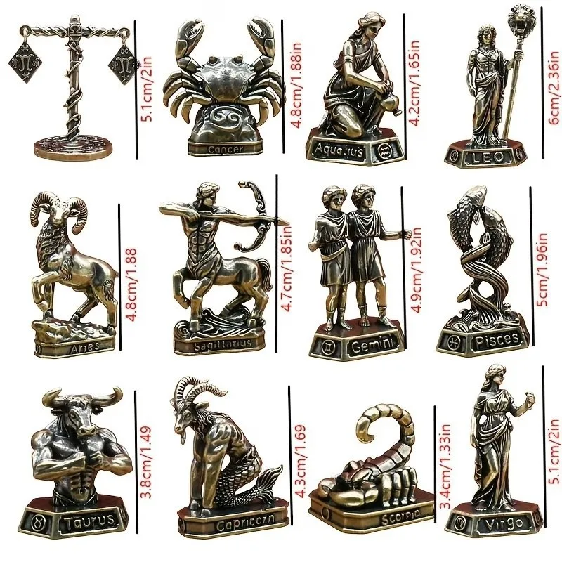 twelve zodiac signs Handmade Brass Zodiac Signs - Vintage Constellation Statues Home Office Decor Collectibles