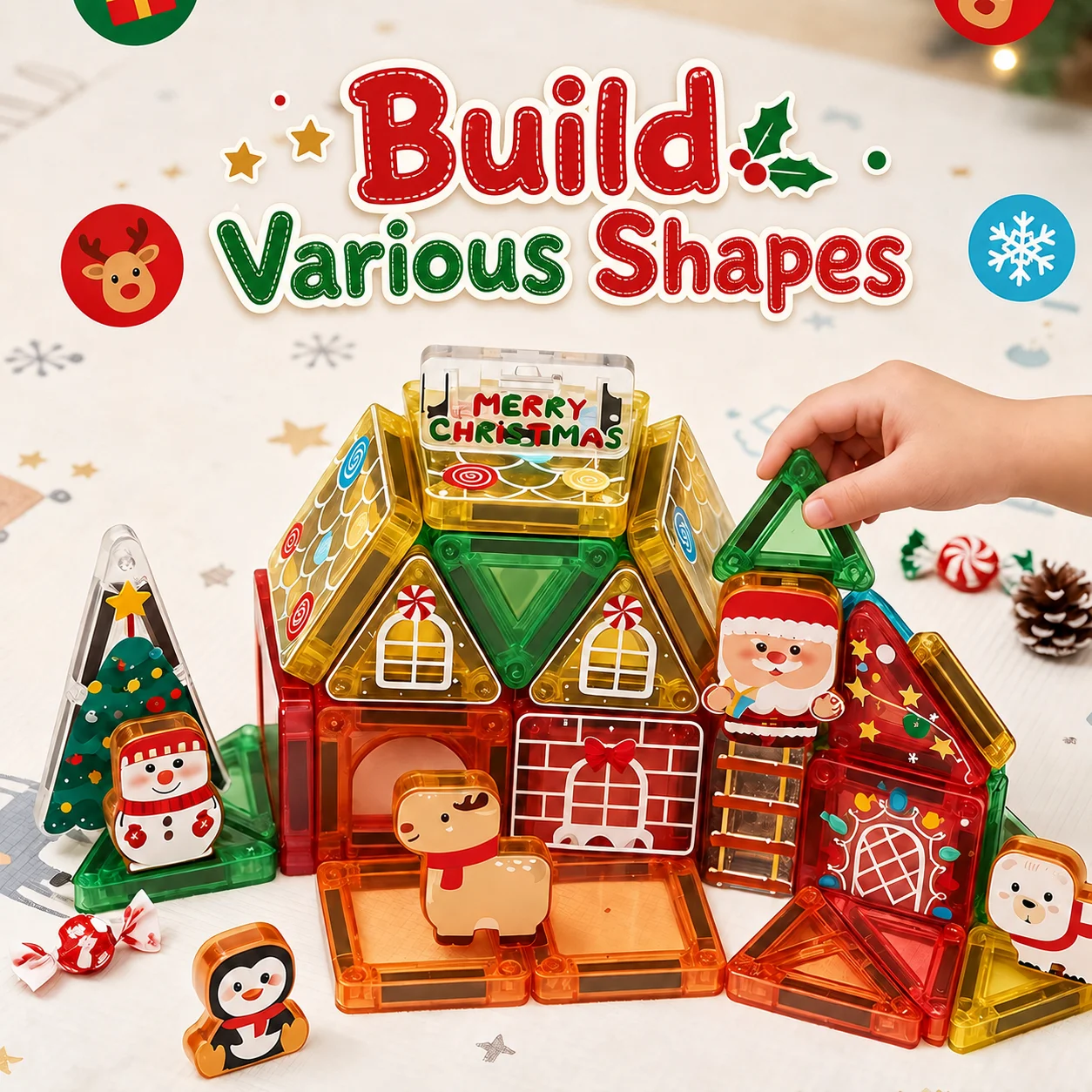 Magnetic Tiles Sheet 35Pcs Christmas Mini Building Block Construction Bricks Iron Box Model Educational Children's Kid Toys Gift
