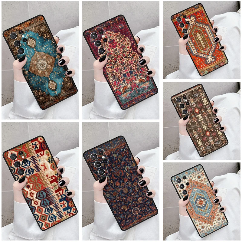 Phone Case For Samsung Galaxy S24 S23 S21fe S22 Ultra Plus Note 10 20 S8 S9 S10 Cover Retro Ethnic Carpets Turkish Rug