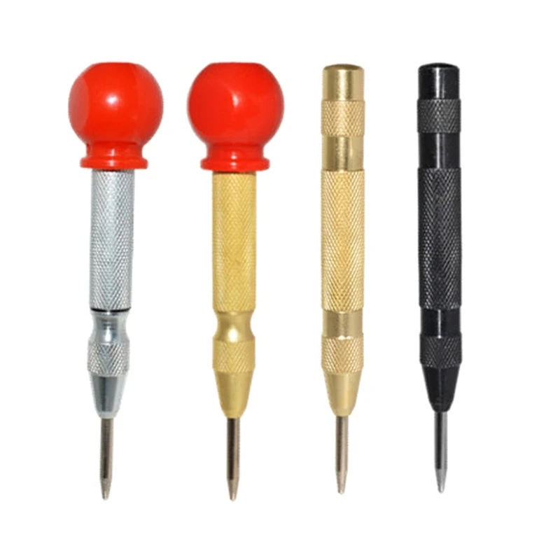 4Pcs Automatic Nail Punch Set Center Punch Spring Loaded Center Hole Punch Tool with Adjustable Tension and Cushion Cap