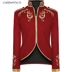 Men Court Prince Jacket Embroidery Medieval Retro Fashion Sport Suitt Zipper Stand Collar Party New Halloween Coats Lugentolo