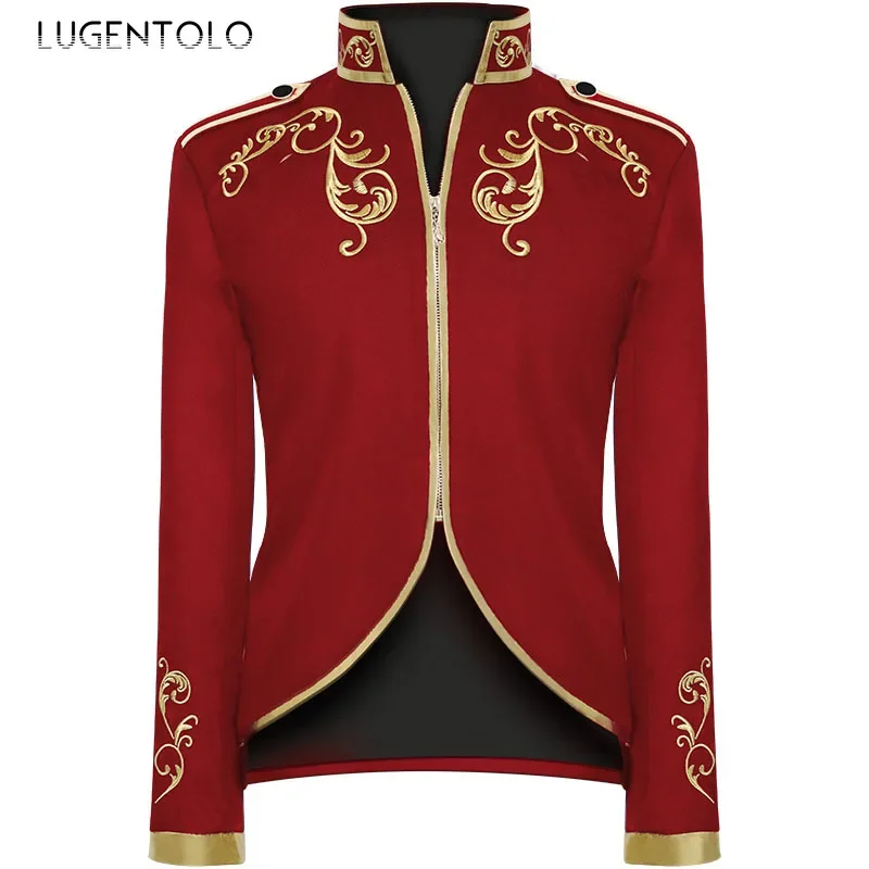 Men Court Prince Jacket Embroidery Medieval Retro Fashion Sport Suitt Zipper Stand Collar Party New Halloween Coats Lugentolo