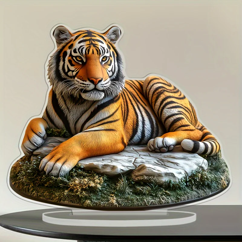 Acrylic Tiger Tabletop Ornament 2D Fauna Motif Desk Decor Chic Versatile Present Relocation Birthday Workplace Quarters Decor