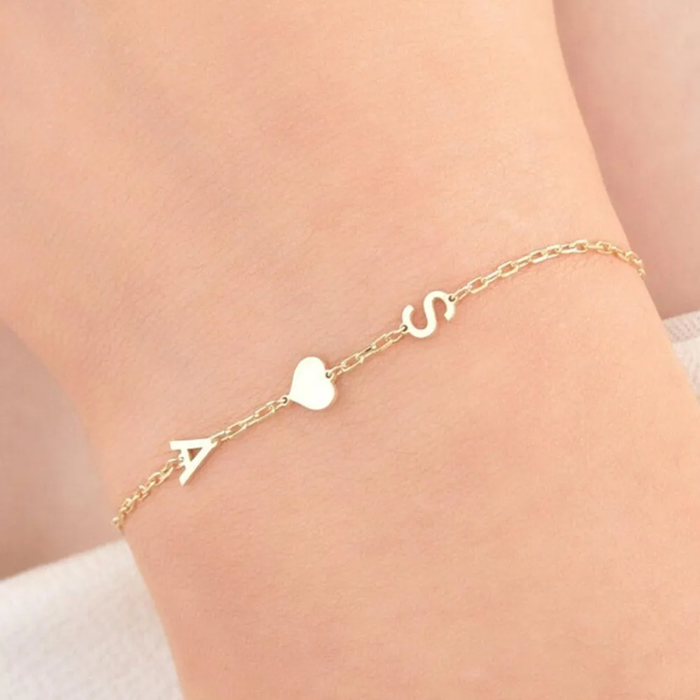 Custom Initial Letter Bracelet Family Jewelry Stainless Steel Customized Double Name Bracelets Best Sister Personalized Gift