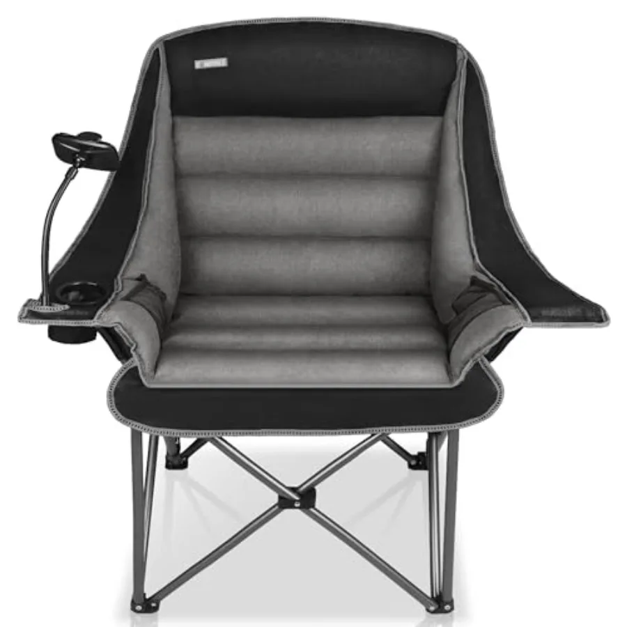 

Camping Chairs for Adults - Oversized Extra Large Lawn Chair, Heavy Duty Black Steel Frame with Thick Padded Seat, Phone Holder