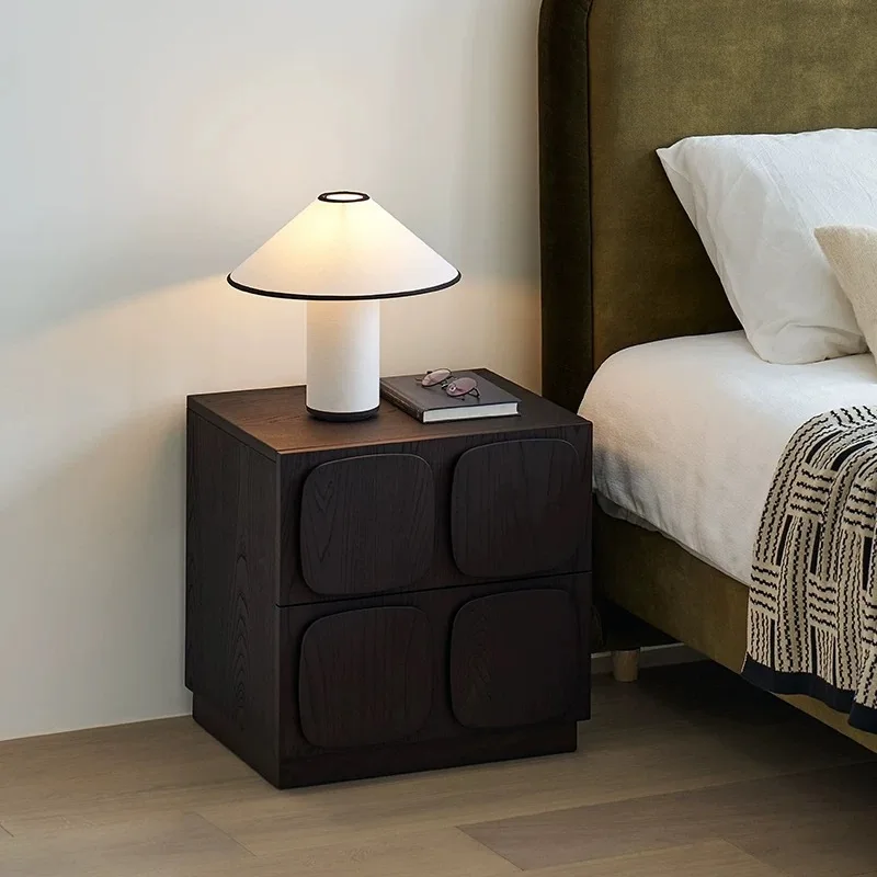 

Premium retro black solid wood bedside table home