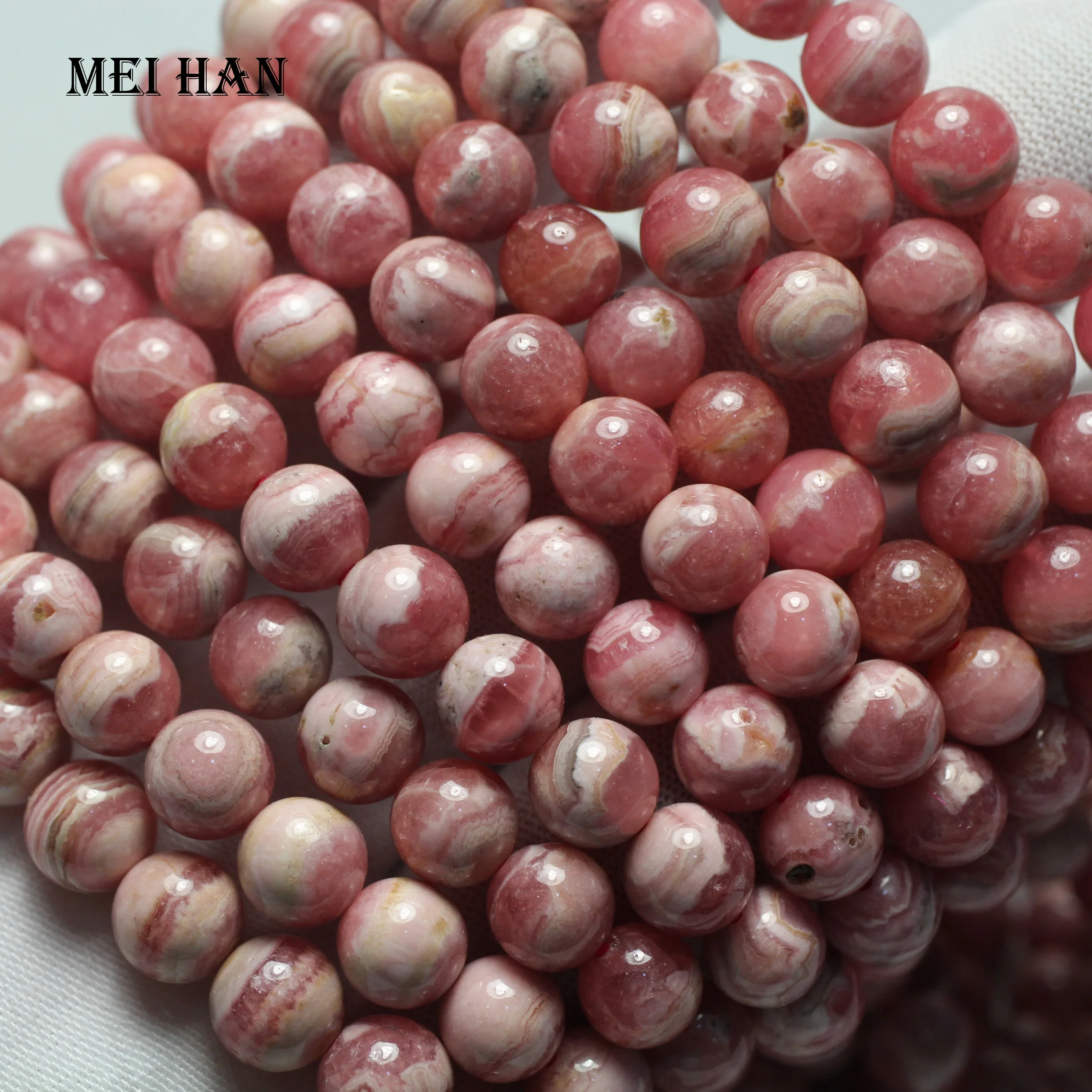 Meihan wholesale A+ natural Argentina rhodochrosite smooth round  loose beads for jewelry making diy gift