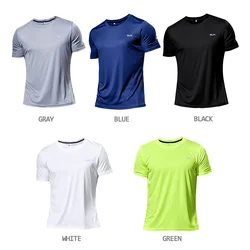 Camiseta deportiva ajustada de manga corta para hombre, ropa deportiva transpirable de secado rápido, Multicolor, para gimnasio y Fitness