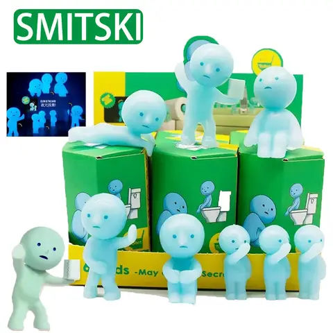 Überraschungsgeschenk Smiski Serie mehrere Puppen grün nachtleuchtende geheimnisvolle Box Blind Actionfiguren Dekoration Tischmodell für Spielzeug
